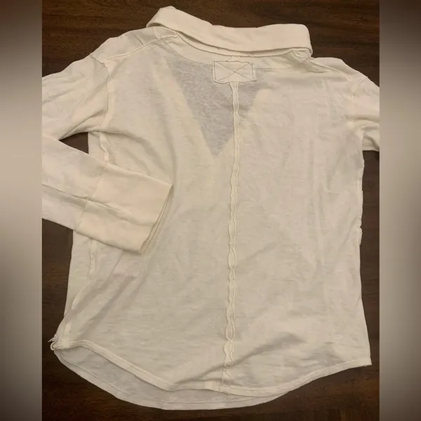 Free People We The Free Collared Split Neck Top Women’s Medium White Long Sleeve - Image 3
