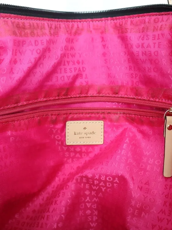 Kate Spade New York Black Nylon Tote Pink Lining Tan Leather Handles Work Bag - Image 10