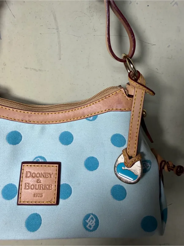 Dooney & Bourke Mini East West Slouch Bag Sky Blue Polka Dot Y2K - Image 10
