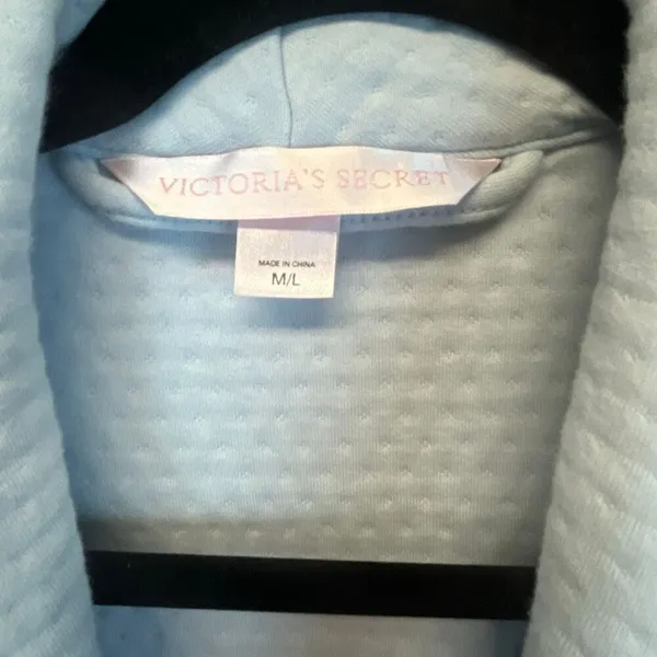 VICTORIA'S SECRET Robe Women’s Large Light Blue Cotton Blend Belted Waffle‎ Knit - Image 3