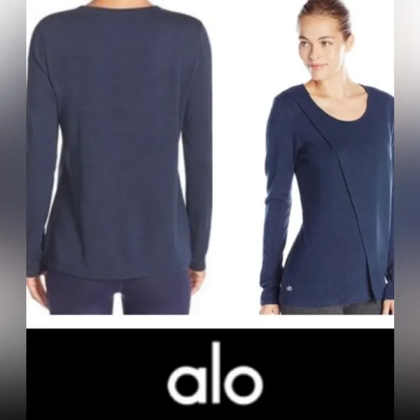 Alo Kira long sleeve Draped front Top Athleisure Sporty Comfy Size Medium - Image 3