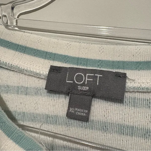 Loft Henley‎ striped pointelle pajama top green white size XL - Image 4