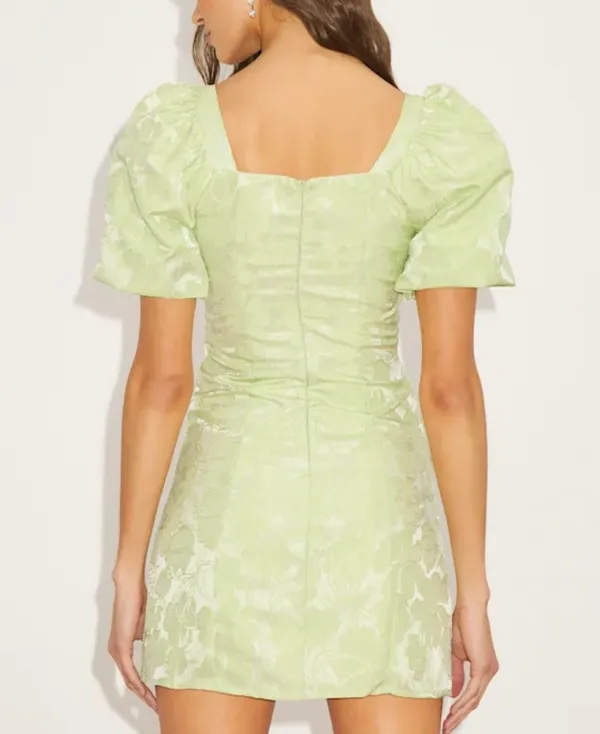 Lulu’s Beyond Amazing Light Green Floral Jacquard Puff Sleeve Dress Size M. NWT . - Image 3