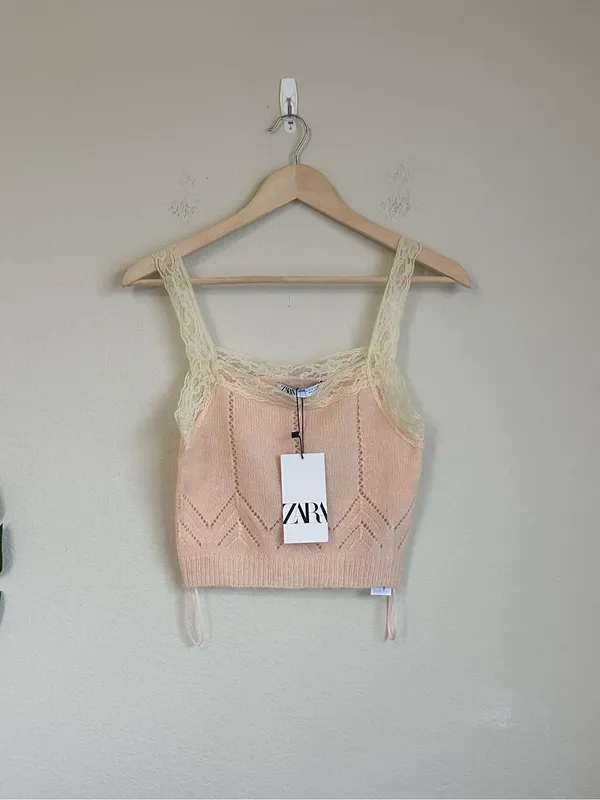 NWT Zara Pointelle Knit Lace Trim Crop Tank - Image 7