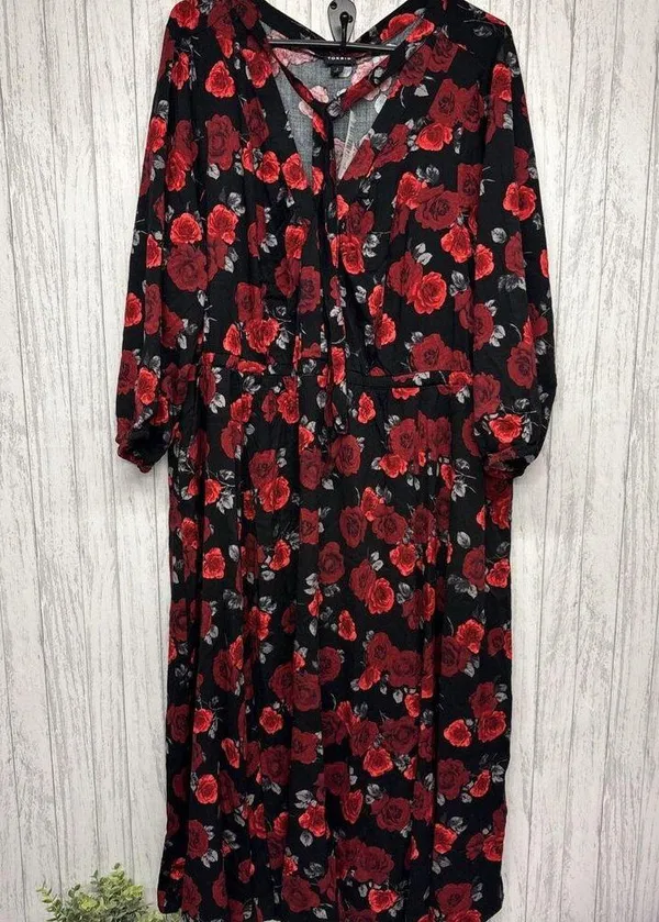 Womens Size 2 2X Torrid Midi Neck Tie Floral Dress NWT - Image 6