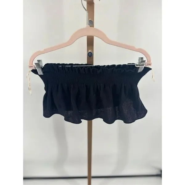 Free People Black Ruffle Strapless Tube Top Smocked Cotton Size S - Image 7