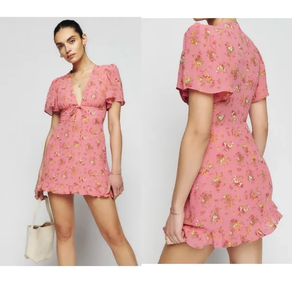 Reformation Mya Dress Floral Zip Back‎ Womens Size 6 Pink Floral NEW *TINY FLAW - Image 2