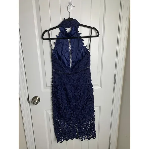 Bardot navy blue Gemma lace floral embroidered halter cocktail dress size‎ small - Image 6