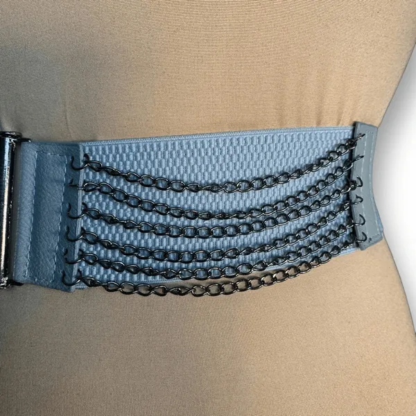 Vintage Y2K Gray Leather Layered Chain Belt Festival Statement Edgy Accessory‎ - Image 4