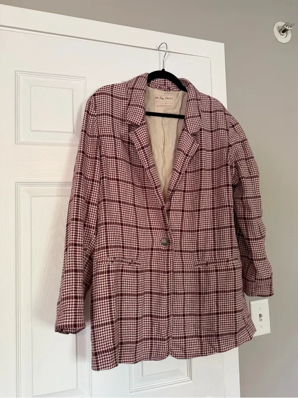 Free People We the Free Plaid Blazer Long Jacket Business Casual - Image 4