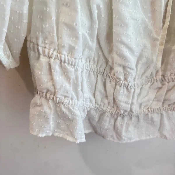 ABLE White Swiss Dot Smocked Waist Blouse Puff‎ Sleeve Cotton Top 1X - Image 2