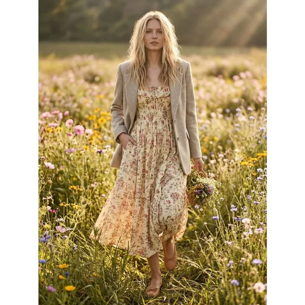 Free People Dainty Ethereal Cottage Oasis Floral Midi Dress Ivory Medium - Image 15