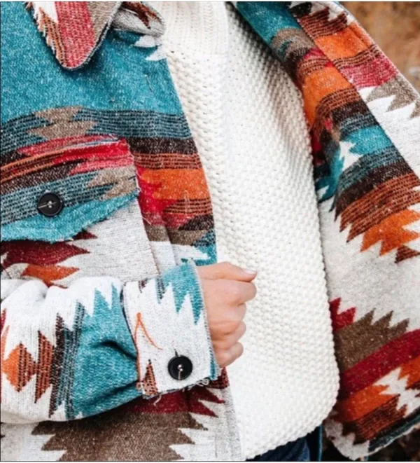 Boutique Aztec Yellowstone Distressed Flannel shacket - Image 3