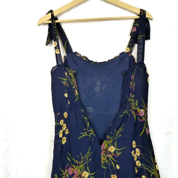 Reformation Dress Womens 4 Navy Floral Christine Ruffled Mini Tie Strap Viscose - Image 10