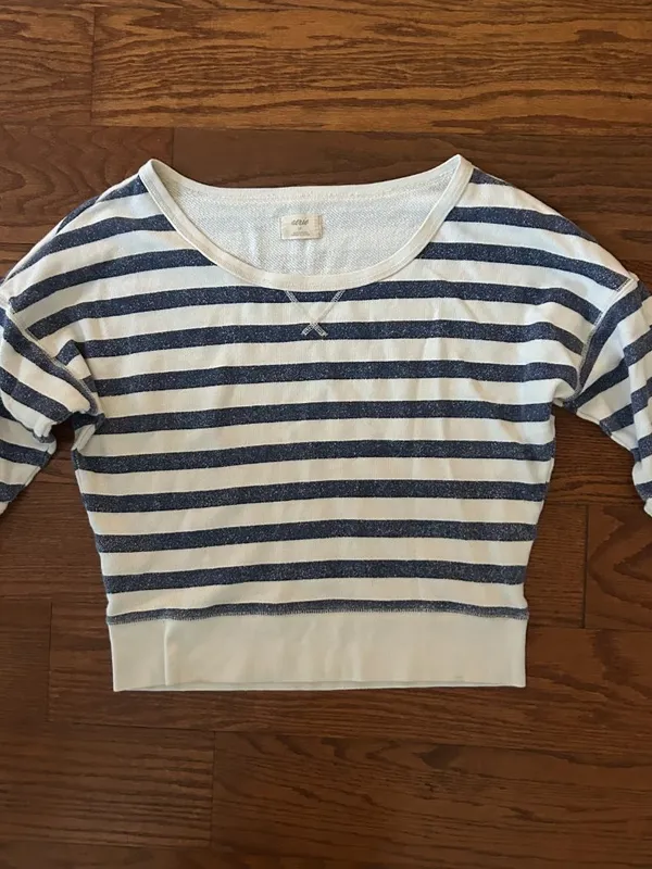 Aerie Scoop Neck Striped Lightweight Sweatshirt Size Large Drop Shoulder Comfy - Image 11