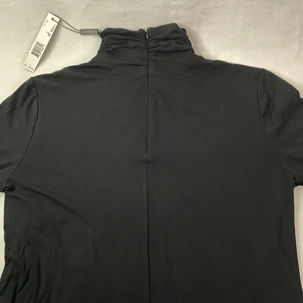 Elie Tahari Mock Neck Top Womens Large Black Ruched Zip Back Noir Minimalist New - Image 4