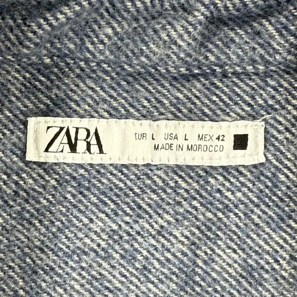 ZARA Men's L Blue‎ Herringbone CPO Button Front Shirt Jacket Shacket - Image 4