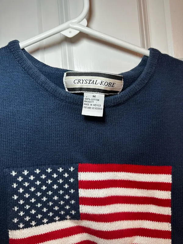 Vintage American Flag Sweater Blue Size M - Image 4