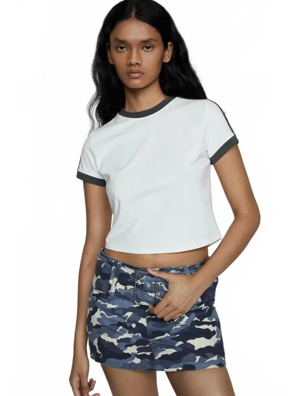 Mango Camouflage Mini-Skirt with Belt NWT Lindsay Blue Size 8 / EUR 40 - Image 3