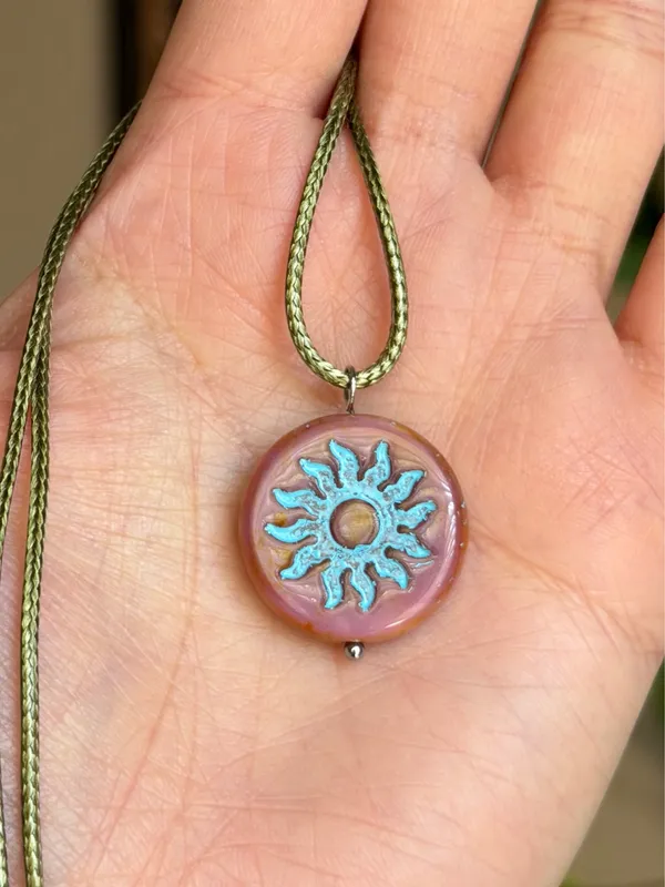 Handmade quality Czech glass sun coin bead fairy boho vintage retro style necklace🌿✨ - Image 4