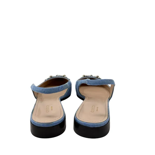 Gucci Erin Horsebit GG Canvas Slingback Blue Denim Ballet Flats Size 38 - Image 8