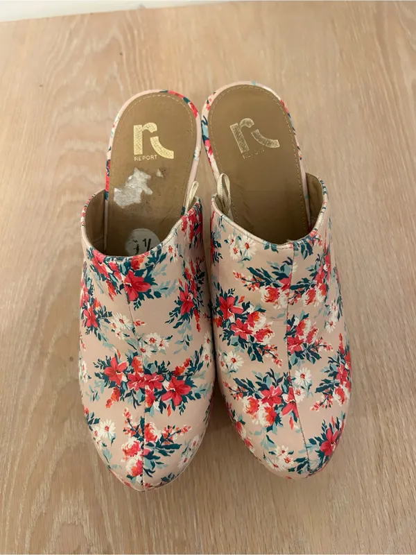 Report Floral Platform Clogs in Beige, Red and Teal - Image 2