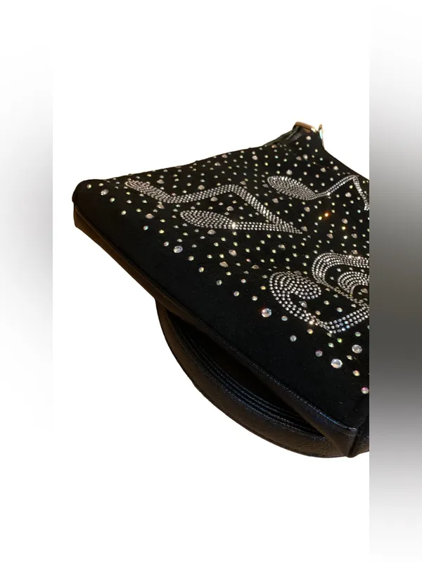 Musical Themed Rhinestone Embellished Black Faux Leather Crossbody Bag - Image 9