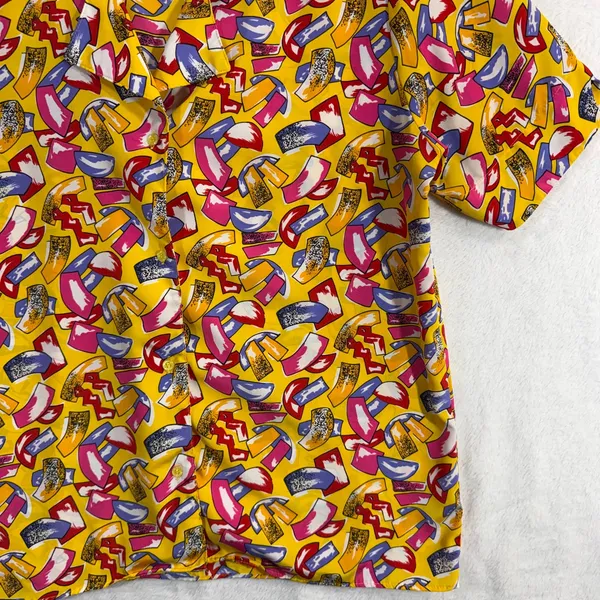 Vintage Stuart Lang 6 Yellow Abstract Print Blouse Top Camp Maximalist Artsy 80s - Image 2