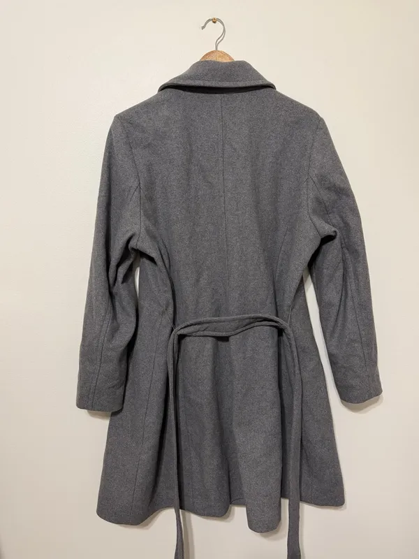 NWT Express Grey Pea Coat Size XL Wool Long Gray Tie NEW Women’s - Image 5