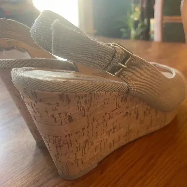 Maurices Cork Wedge Heels Sz 10 Danielle Slingback‎ Open Toe Cute! EUC! Bin A - Image 7