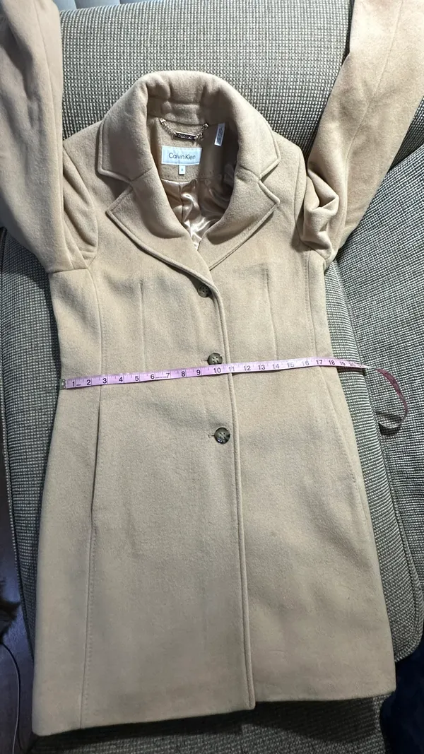 Calvin Klein Wool Polyester Cashmere Blend Tan Camel Coat Jacket - Image 5
