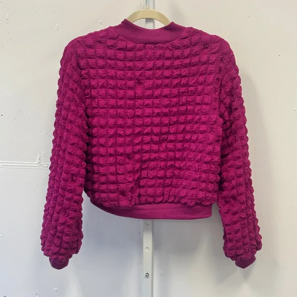 Jolie & Joy Popcorn Texture Cropped Bomber Jacket Magenta Pink Zip Up Medium - Image 2
