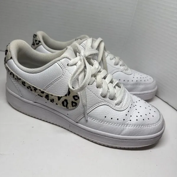 Nike Court Vision Low White w/Leopard Swoosh Court Shoe - Women's Size 8 - Image 3