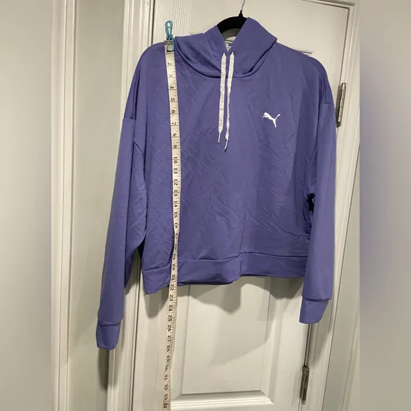 PUMA Purple Cropped Hoodie Size L Keeps You Dry Athletic Pullover Sweatshirt - Image 4