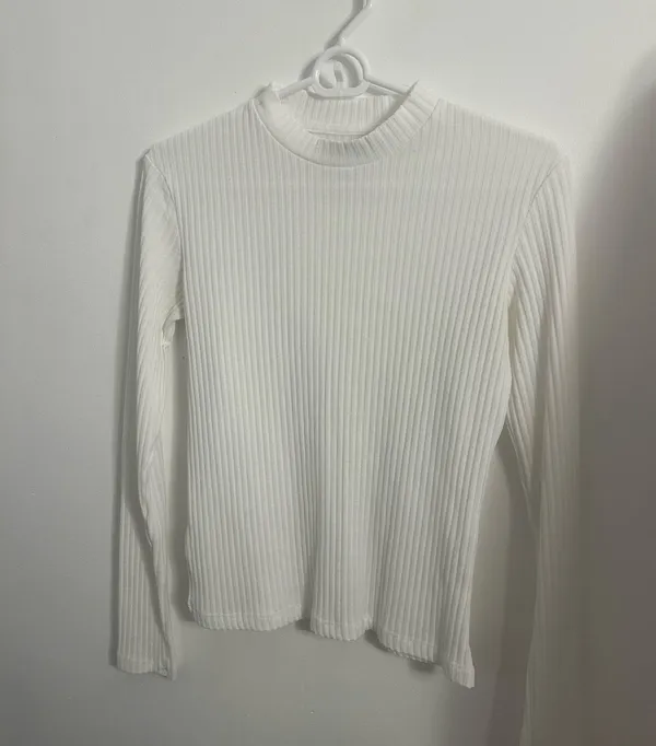 Pull & Bear White Mockneck Long Sleeve Top - Image 2