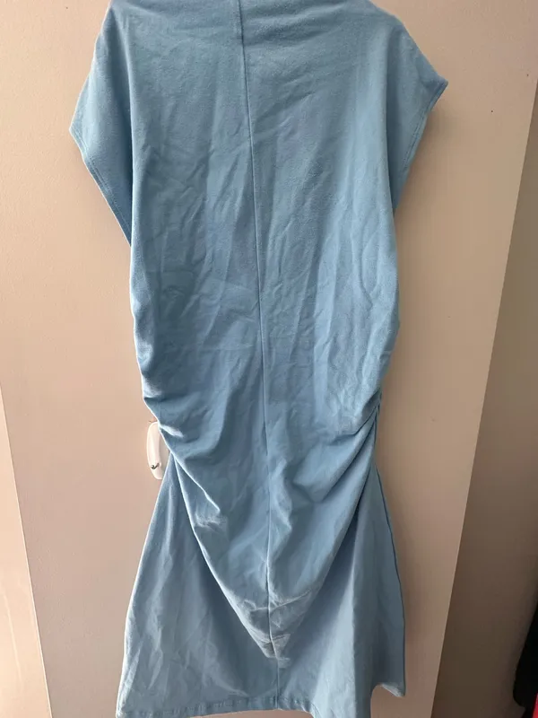 Reformation Alden Blue Mock Neck Sleeveless Classic Stretchy Knit Mini Dress L - Image 7