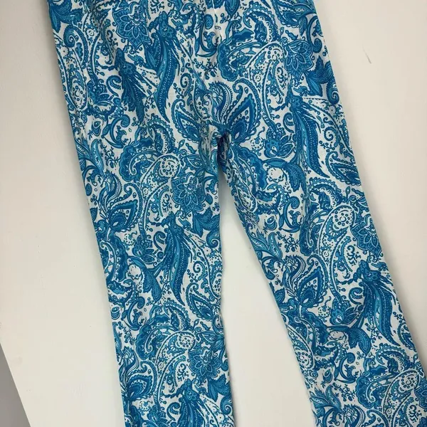 NWOT ZARA Linen Blend Trouser Pants Sz 6 Kick Flare Hem Blue Paisley Print - Image 13