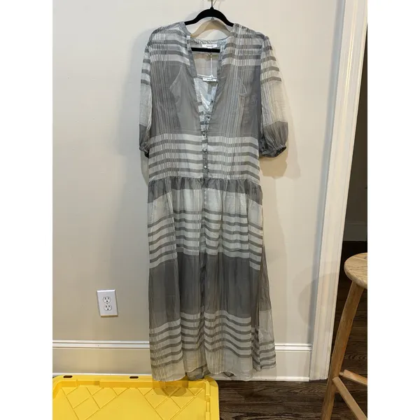 $228 Splendid Chance Printed Drop Waist Maxi‎ Dress, Light Green Size XS No Belt - Image 3