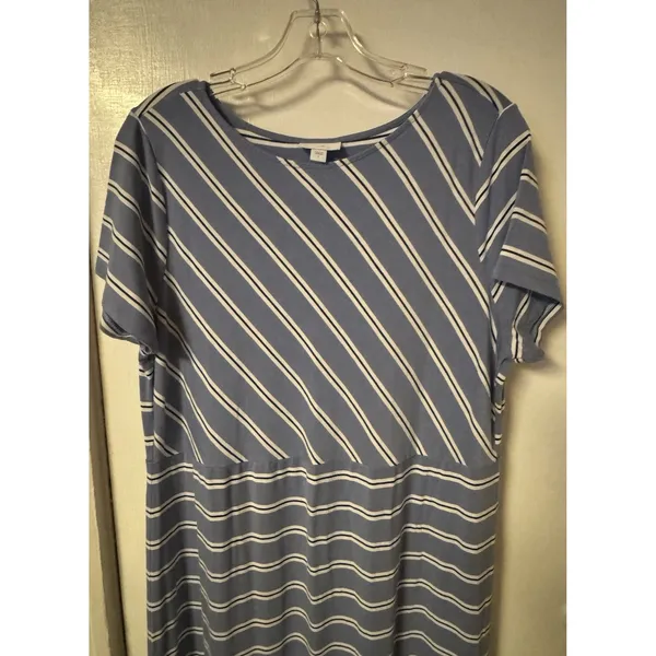 J. Jill‎ Women's Size L Blue Black and White Striped Maxi Dress Short Sleeve - Image 5