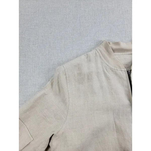 Richard Malcolm Womens Bomber Jacket Size S Cream Linen Zip Up Utility Cargo - Image 10