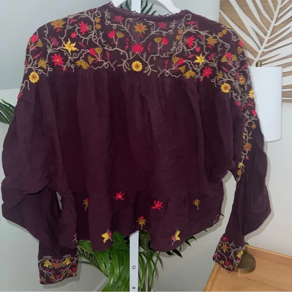 Free‎ People Ava Embroidered V-Neck Pullover Top M - Image 4
