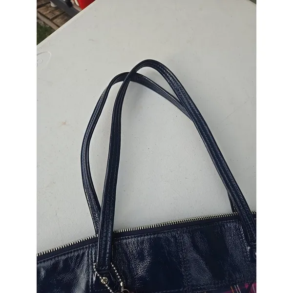 COACH poppy tartan signature tote bag blue/purple F-20109 - Image 11