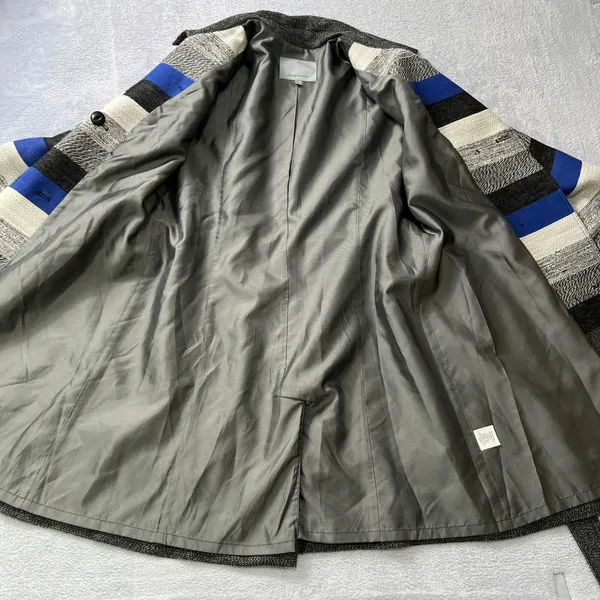 Classiques Entier Womens Wool Blend Belted Double Breasted Stripe Trench Coat‎ L - Image 6