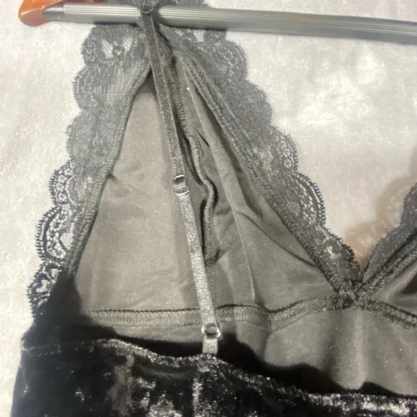 Free People Black Velvet Tank Top mini dress Small Babydoll Lace Romantic Whimsy - Image 10