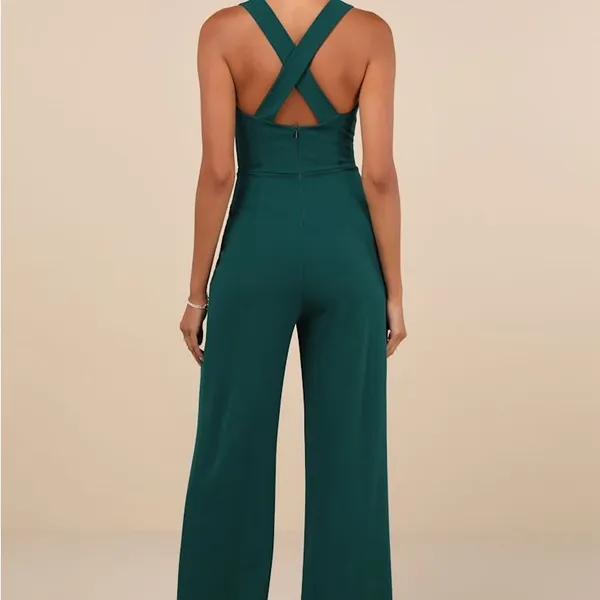 LULU’S Glamorous Dedication Dark Green Sleeveless Wide Leg Jumpsuit - Image 5