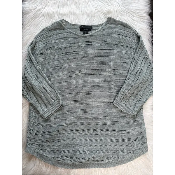 Tahari Light Green Linen Open Knit Pullover Sweater - Image 5