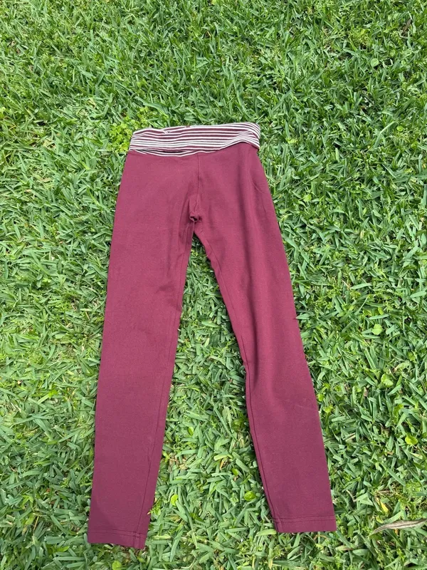 Vintage Hard Tail Forever Fold Over Yoga Leggings Burgundy Stripe Waist Size S M - Image 3