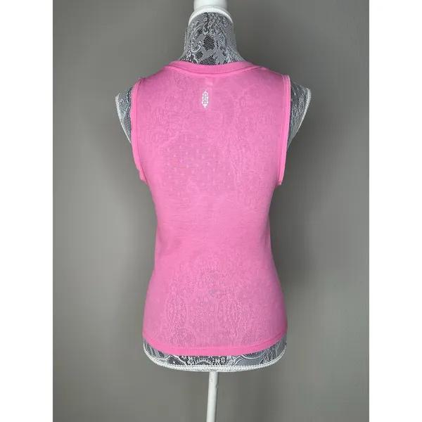 FREE PEOPLE Lightweight Sheer Ribbed Crewneck Tank Top Pink Size XS - Image 4