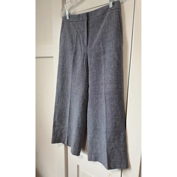 Ann Taylor Blue White Crosshatch Wide Leg Crop Pants High Rise Trousers Size 6 - Image 4