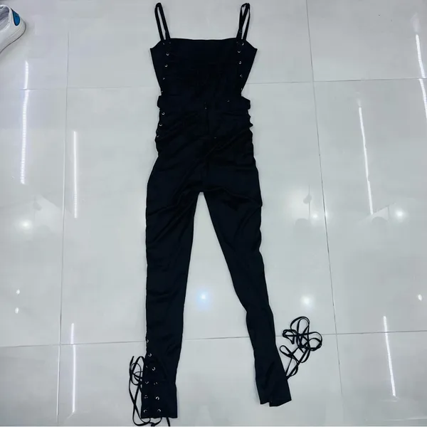 House Of CB, 'Tsarina' Black Satin Jumpsuit With Side Lace Ups - Image 10